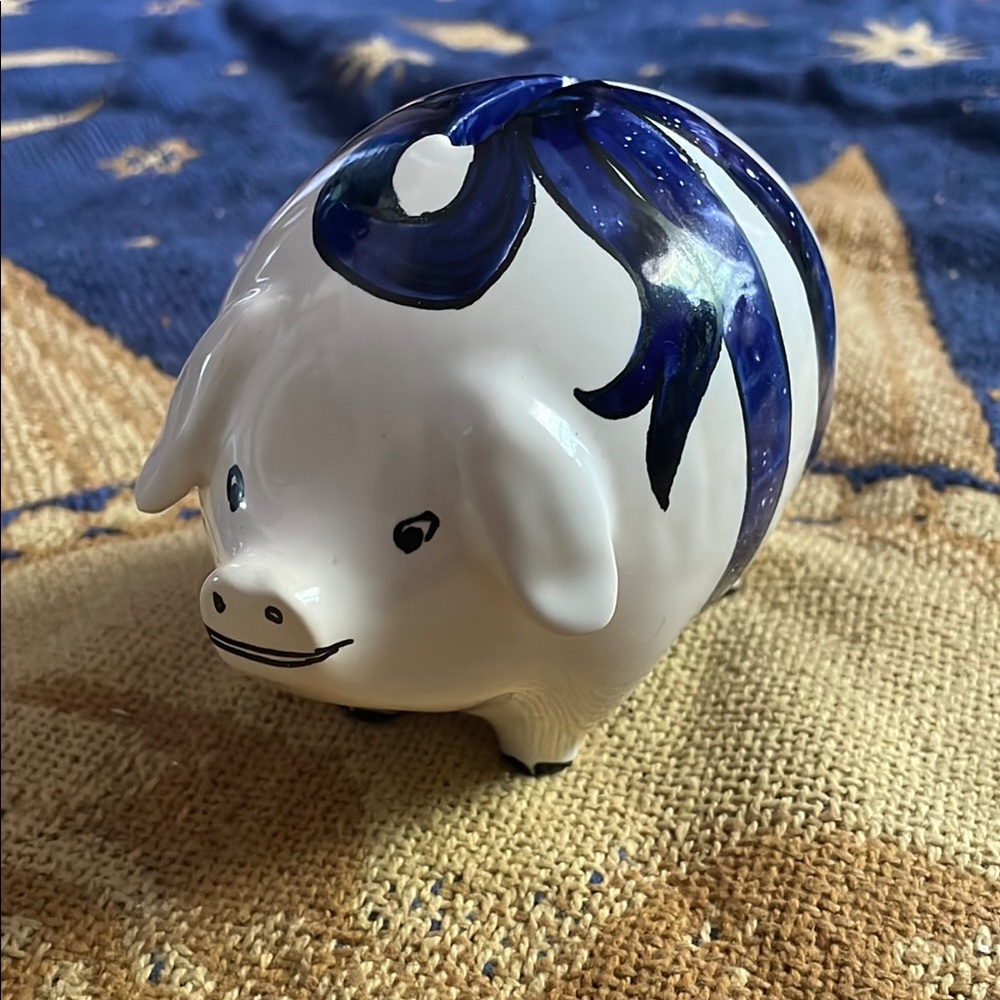 Elegant Blue and White Ceramic Art Piggy Bank